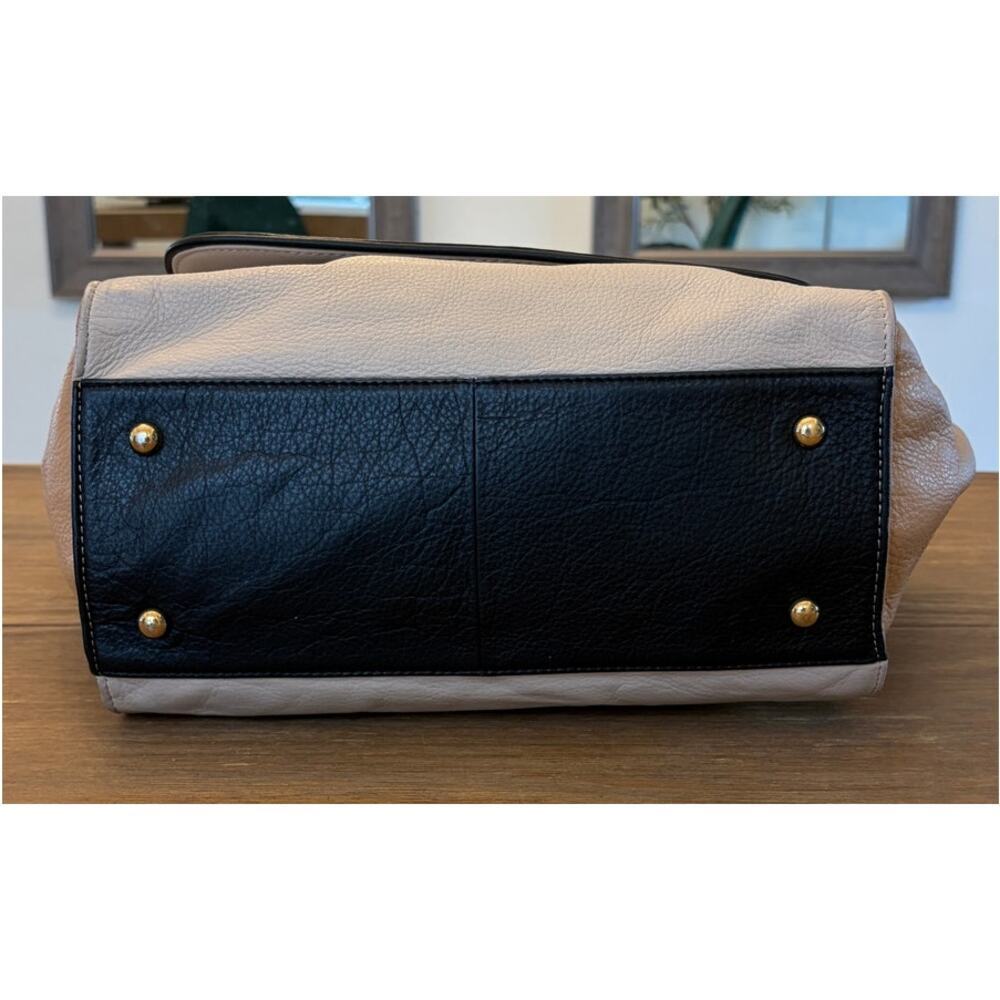Emma Fox Genuine Leather Colorblock Tote Handbag Cream Black Taupe Floral Lining - Picture 6 of 7
